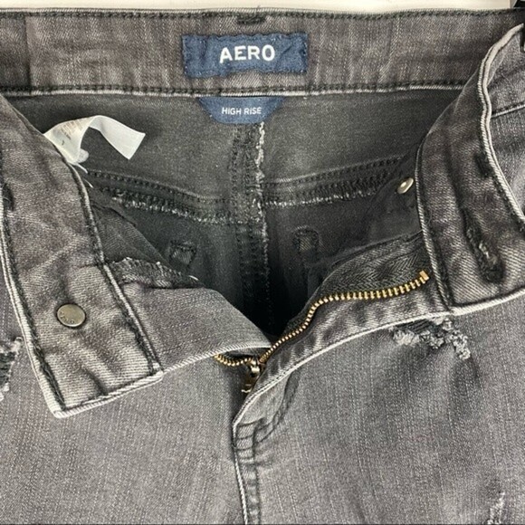 Aero High-Rise Jeans Womens Faded Black Size 4 Stretch Denim Distressed Pants - Picture 6 of 10